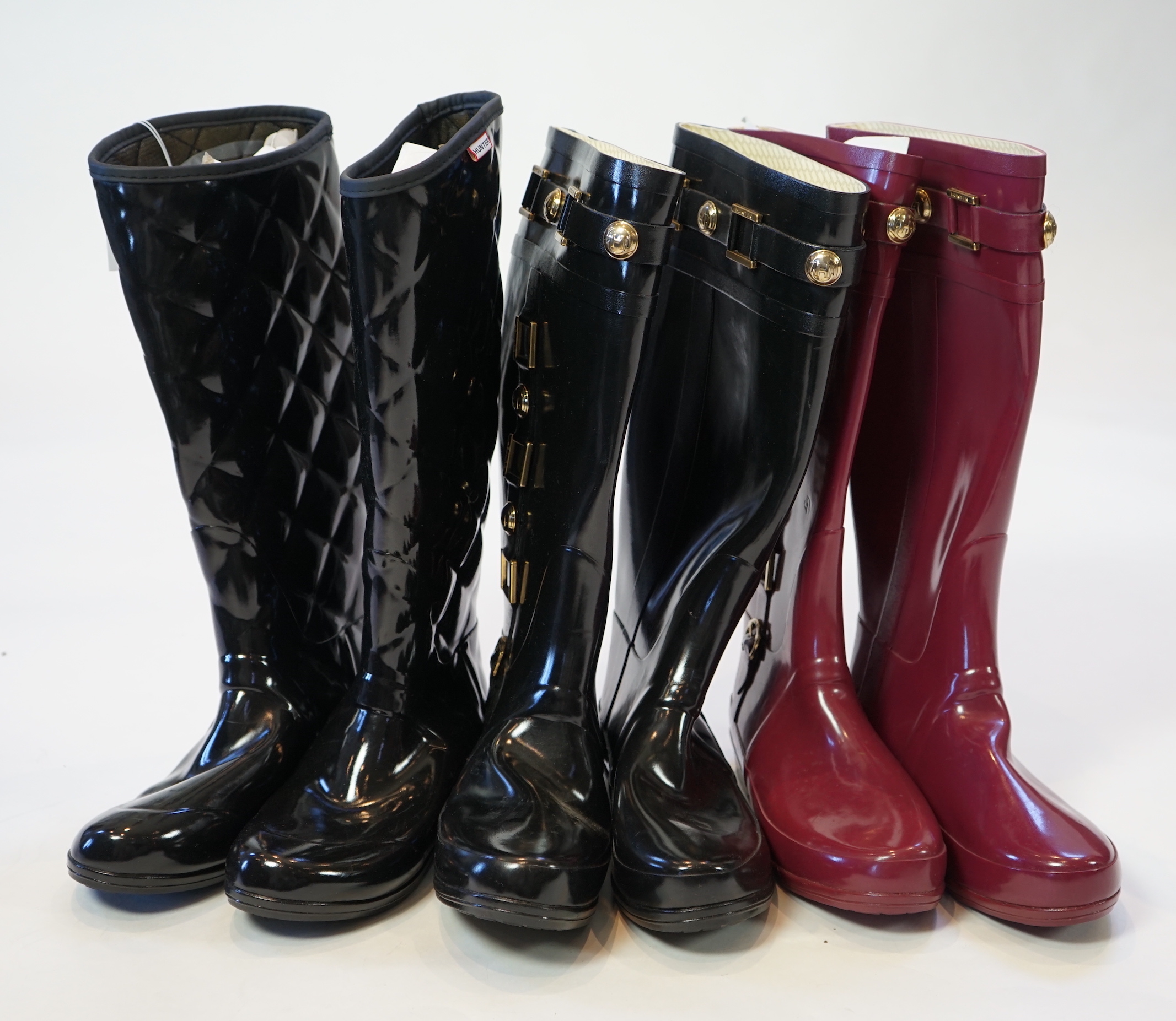 Three Pairs of lady's Hunter wellington boots, size 7